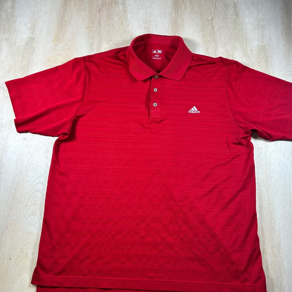 Adidas Golf Mens Large Red Tonal Stripe Short Sleeve Performance Polo Shirt L